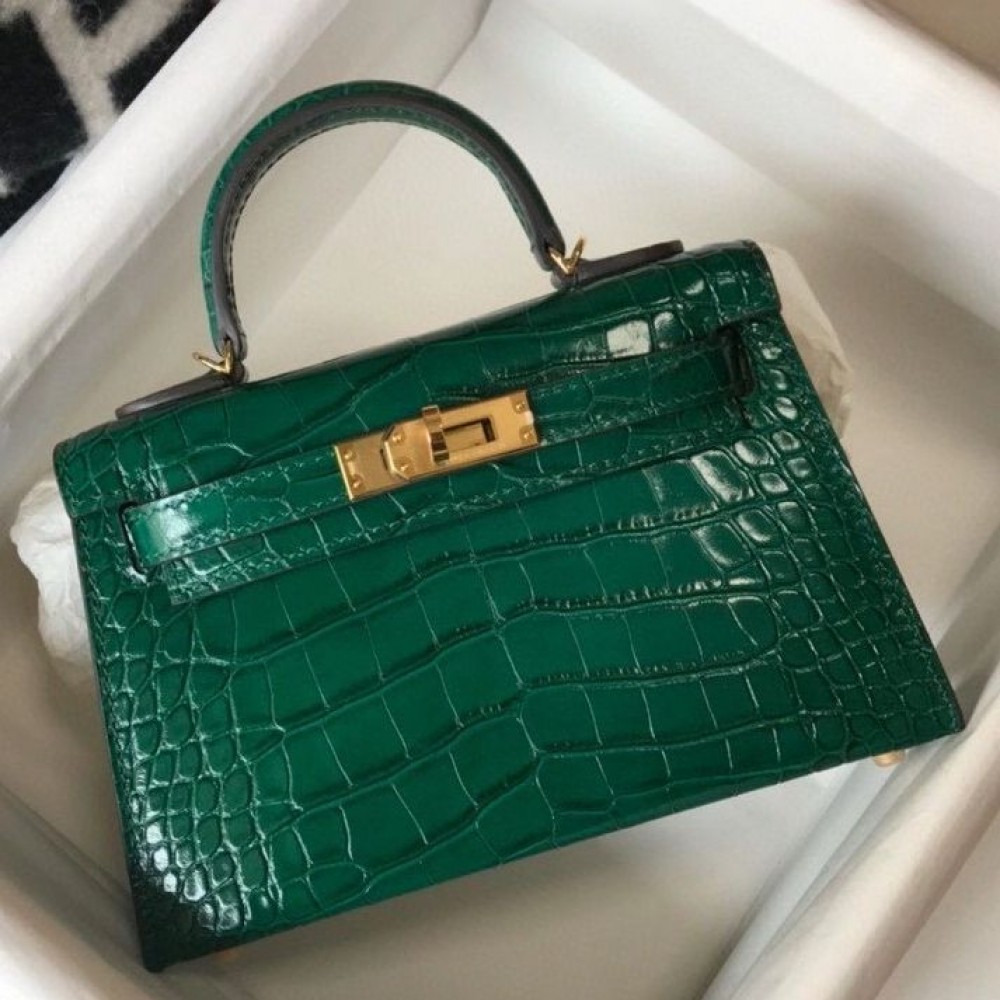 High Quality Replica Hermes Kelly Mini II Bag In Green Embossed Crocodile Leather $ 329 USD