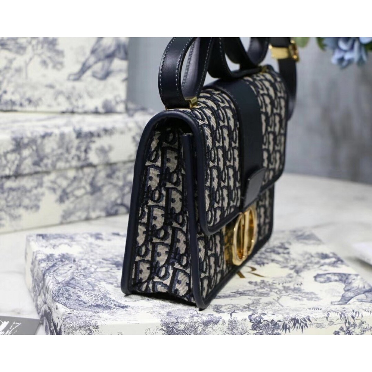 Dior 30 Montaigne Bag In Blue Oblique Jacquard Canvas High Quality Replica